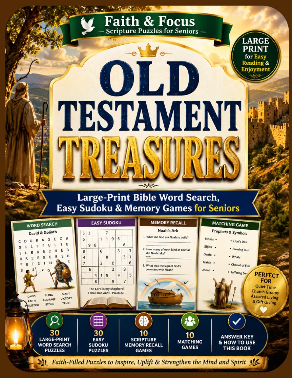 Old Testament Treasures: Large-Print Bible Word Search, Easy Sudoku & Memory Games for Seniors (Faith & Focus — Scripture Puzzles for Seniors)
