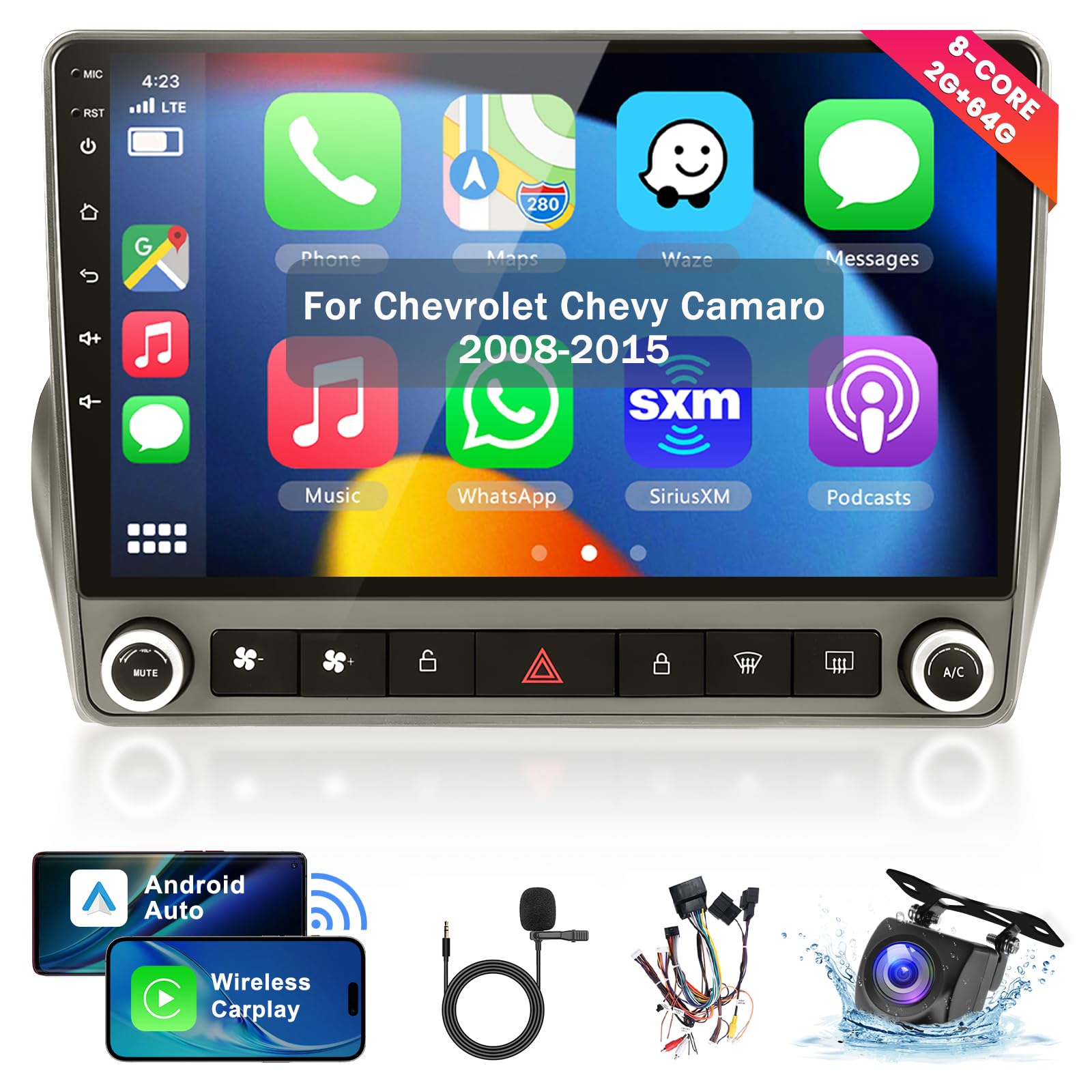 【8 Core 2G+64G】 for Chevrolet Camaro 2008-2015 Android Car Stereo Wireless Carplay Android Auto, 9" HD 1280 * 720P IPS Touchscreen Car Radio with GPS WiFi DSP Audio Bluetooth 5.0 SWC Backup Camera-image-19