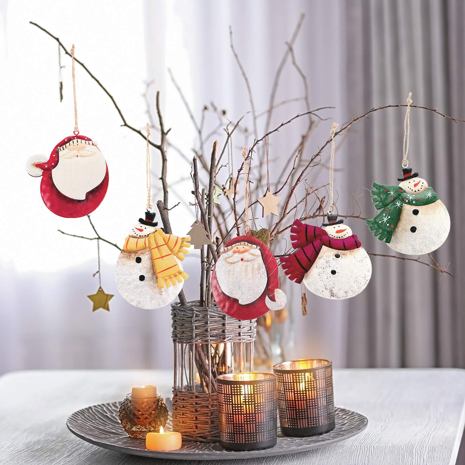9 Adornos De Metal De Navidad, Papá Noel, Muñeco De Nieve, Juego De ángel, Decoración De árbol De Navidad De Hojalata, Colgantes De Navidad