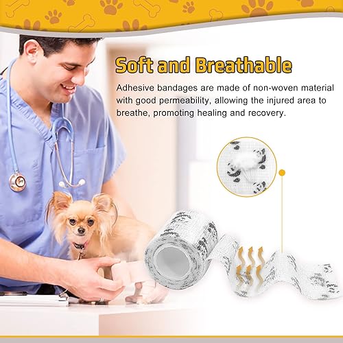 Miniatura 4 de Paquete de 6 envolturas veterinarias de 2 pulgadas para perros, caballos, vendaje autoadhesivo para mascotas, vendajes cobanos para heridas