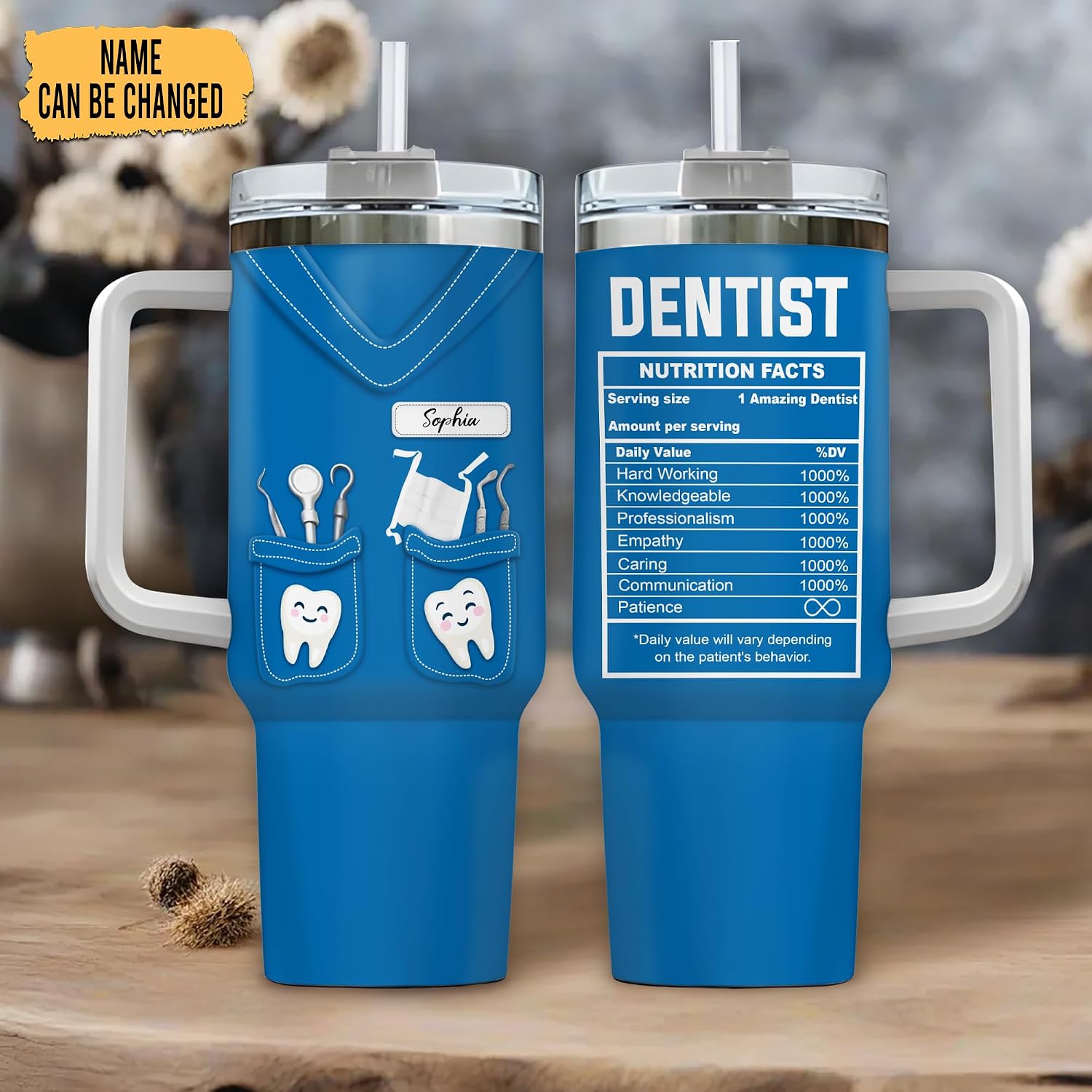 Hyturtle Personalized Dentist Tumbler - Custom Name 40oz Stainless Steel Coffee Cup - Dental Gifts For Women & Men