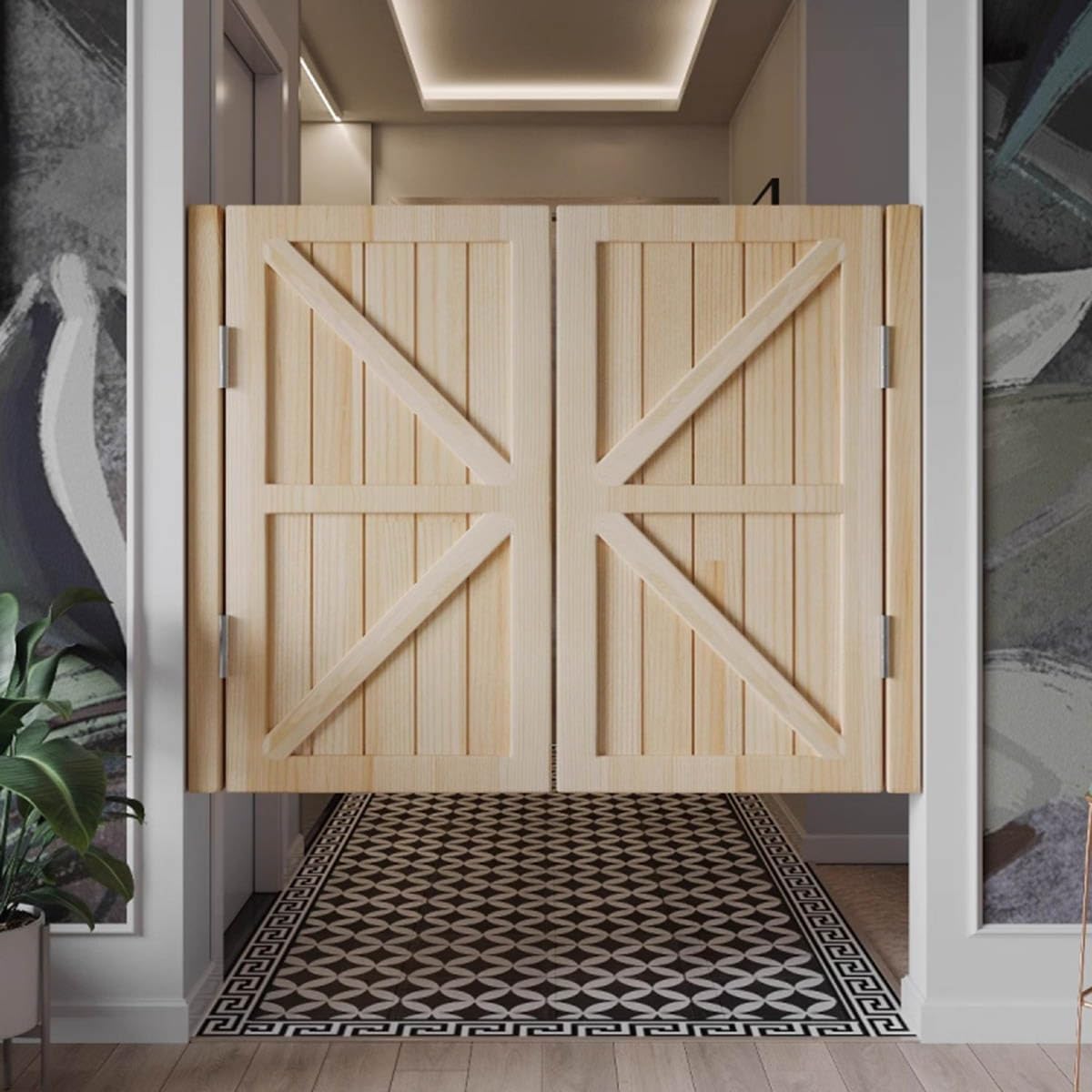 Swinging Doors Cafe Doors, Unpainted Cafe Swing Door for House Interior Bathroom, Kitchen Bedroom Half Waist Door, Self Closing Half-Waist Door for House Interior(Color:W80xH90cm)