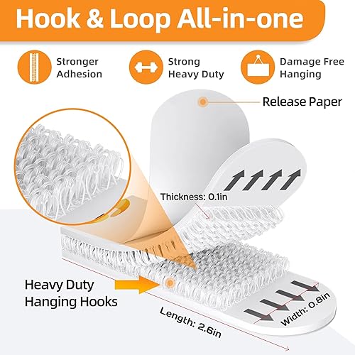 Miniatura 17 de Tiras para colgar cuadros, ganchos sin clavos, tiras de cinta adhesiva para sala de estar, color blanco, 40 pares grandes (80 tiras)