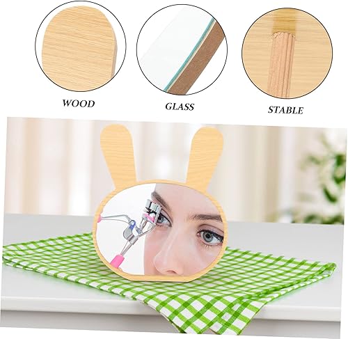 Miniatura 5 de VOSAREA Espejo de escritorio de 4 piezas Espejo cosmético Espejo de madera Espejo desmontable de madera redondo Espejo de madera Decoración coreana