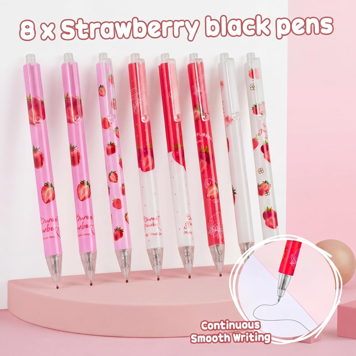 Eersida 52 Pcs Pink Pencil Case with Supplies Aesthetic Stationery Set Cute Large Pencil Pouch Coquette Pattern Gel Pens Sticky Notes Tabs Highlighters Colored Pens Stapler Kit for Gifts(Strawberry)