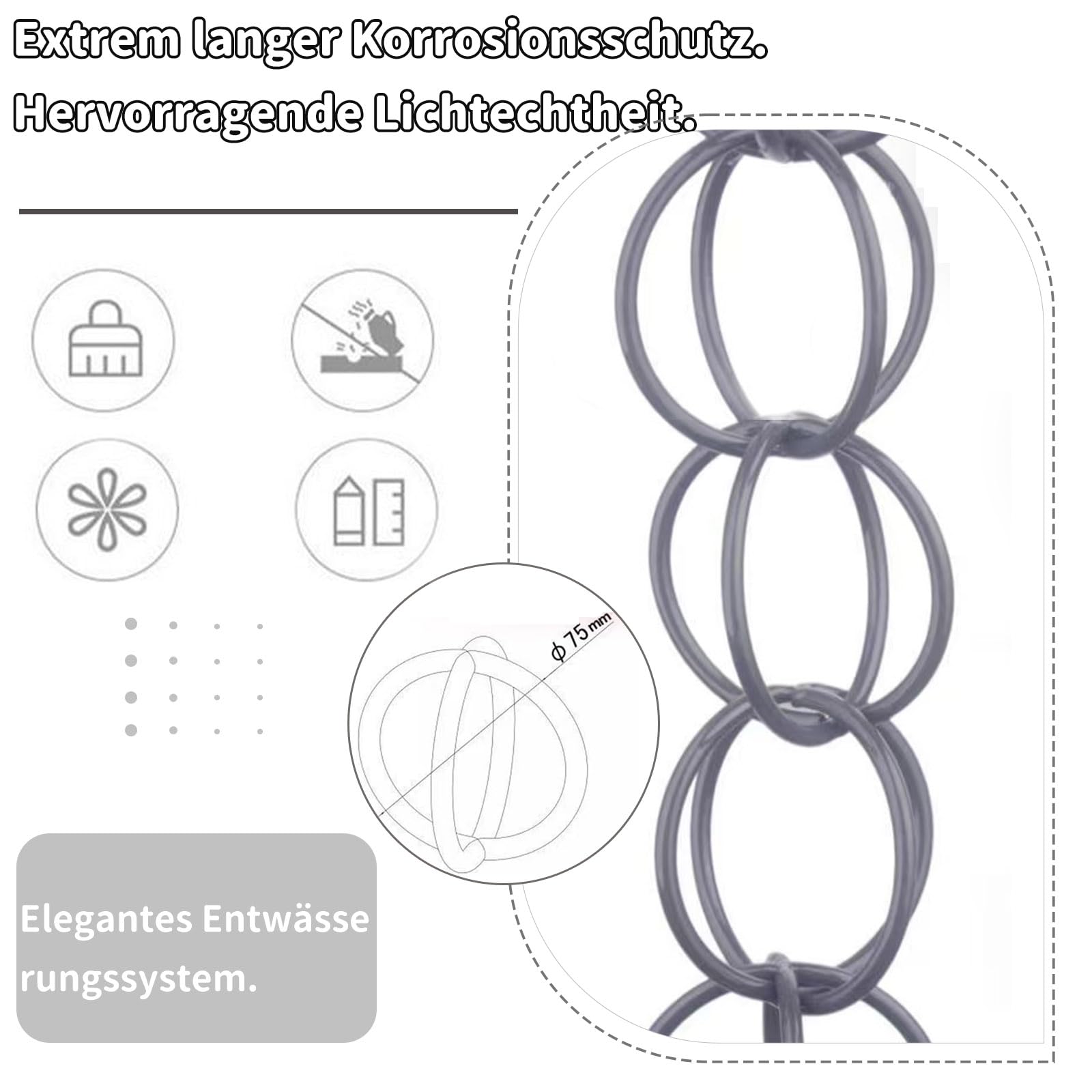 Regenkette Ablaufkette,den Außenbereich,Dachrinnenadapter,Zur Traufenentwässerung,Haustraufen,Garten,Veranda und Terrasse,Als Regenfallrohr,Outdoor-Dekoration,Alternative zu Wasserelementen