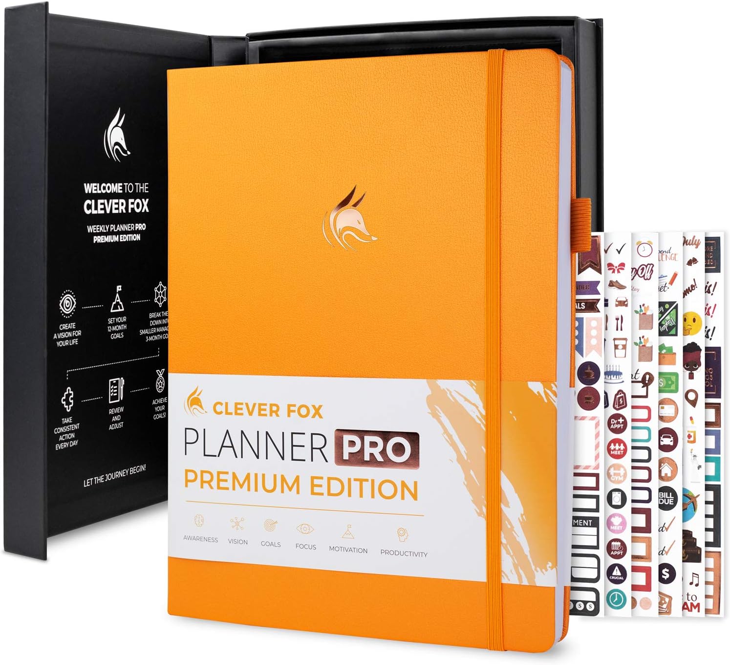 Planner Pro Premium – Luxurious Weekly & Monthly Planner with Budget Organizer for Productivity & Goals, Undated, A4 (Amber Yellow)