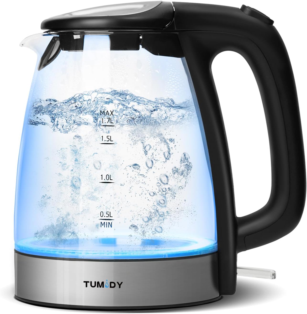 Glass Electric Kettle,1.7L Hot Water Boiler 1500W Fast Boiling with Auto-Shutoff and Boil-Dry Protection,LED Lights,Comfy Touch Handle Wide Opening Cordless Tea Heater for making Tea Coffee