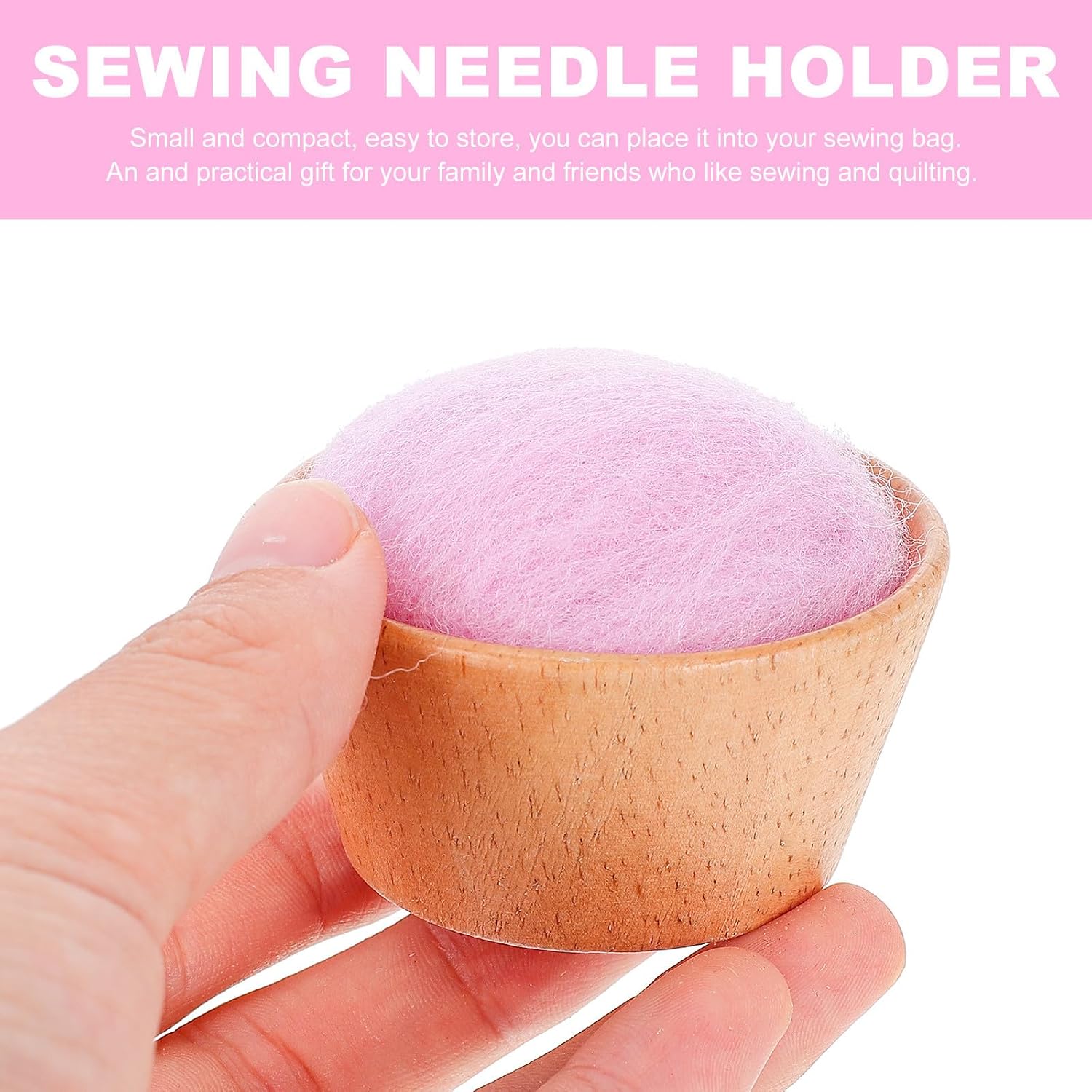 Didiseaon Half-Round Pin Cushion Wool Needle Organizer with Wooden Base, Portable Sewing Needle Storage Tool for Quilting and Needlework, Purple Handcrafted Sewing Accessory