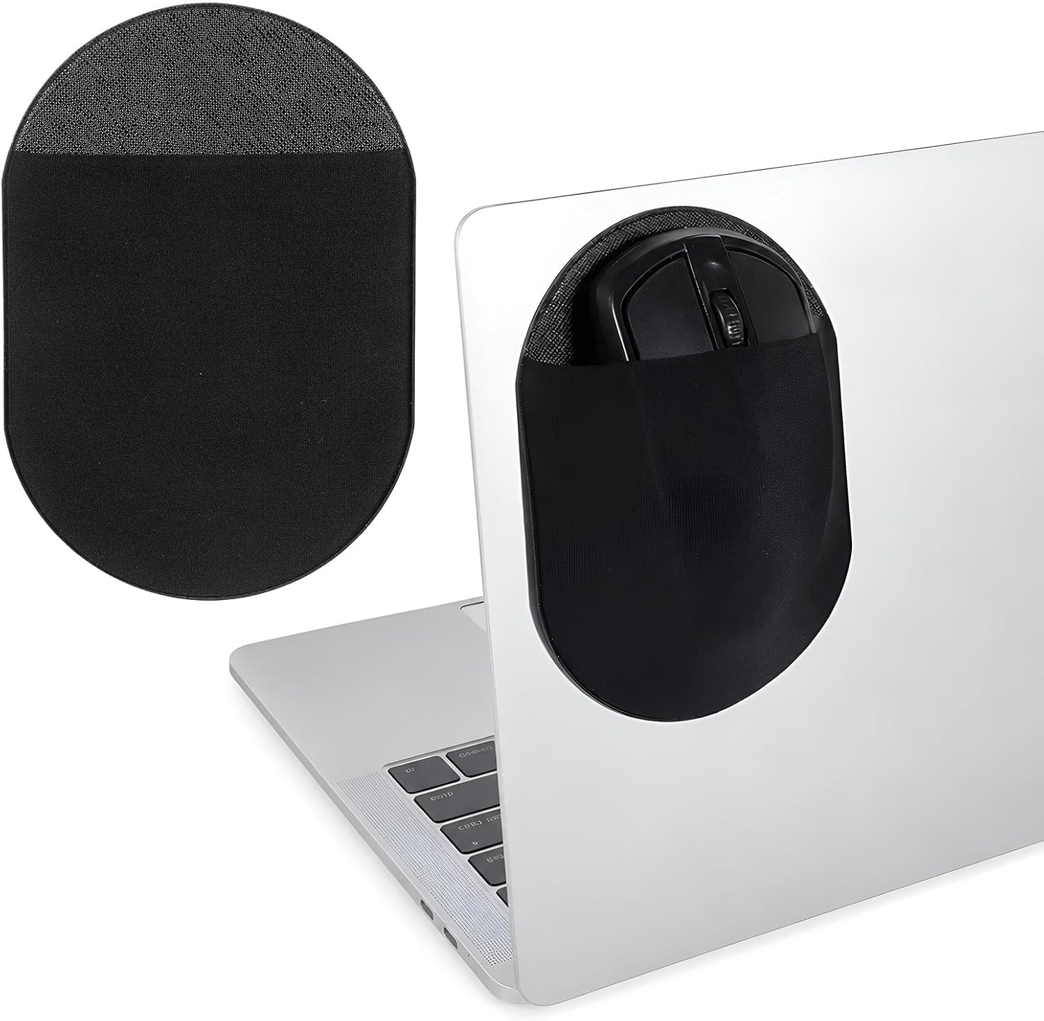 Slim Stick-On Mouse Holder for Laptop, Reusable Adhesive Back Mouse Pouch
