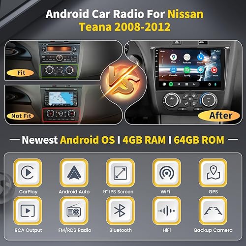 Miniatura 2 de Manual de aire acondicionado para radio Nissan Altima 2008-2012, 2+32G Android 13 estéreo de coche con Apple CarPlay Android Auto Mirror Link,