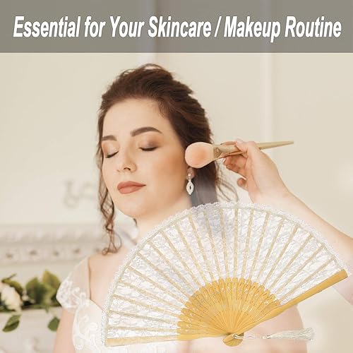 Miniatura 4 de OMyTea "Sexy Lace 8.66"(22cm) Abanico de mano plegable para mujer con marco de bambú - con una funda de tela para protección para regalos - Estilo