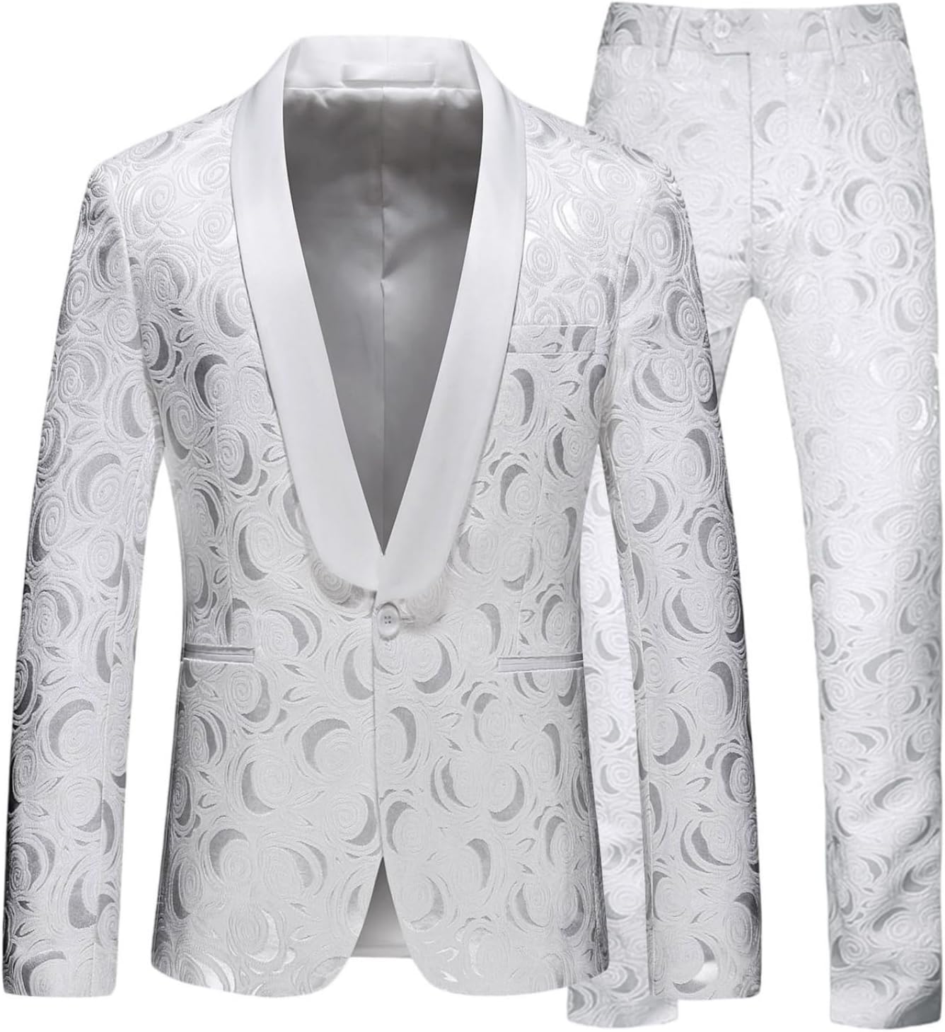 Men's Suit Set Slim Fit Shawl Collar One Button Textured Embossed Emcee Blazer Pants for Wedding Party Business