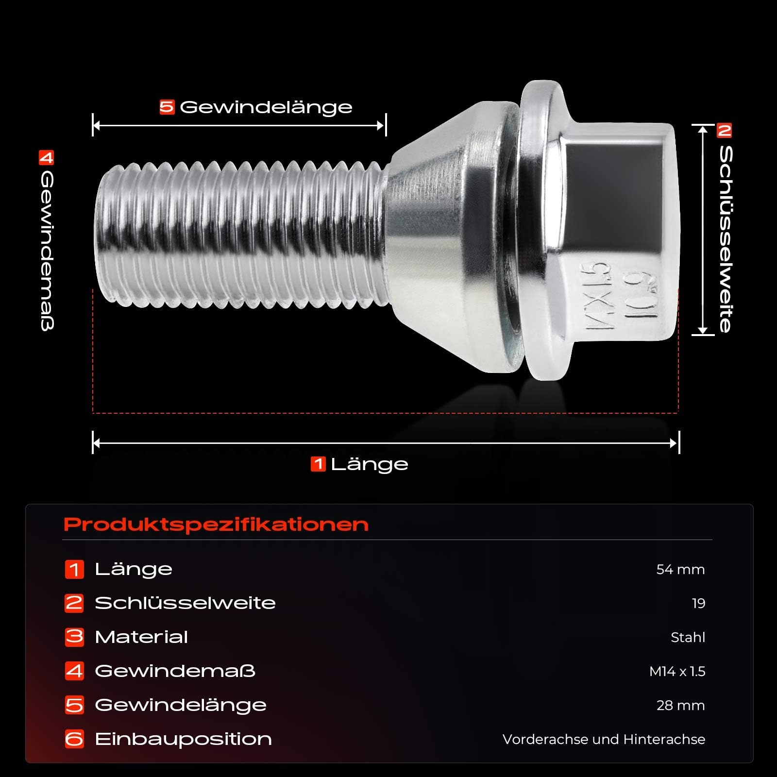 Frankberg 10x Radbolzen Radschraube Vorne Hinten Kompatibel mit S60 I 384 S80 I 184 TS XY V70 II 285 P80 SW XC70 II 136 2.0L-3.2L 1998-2019