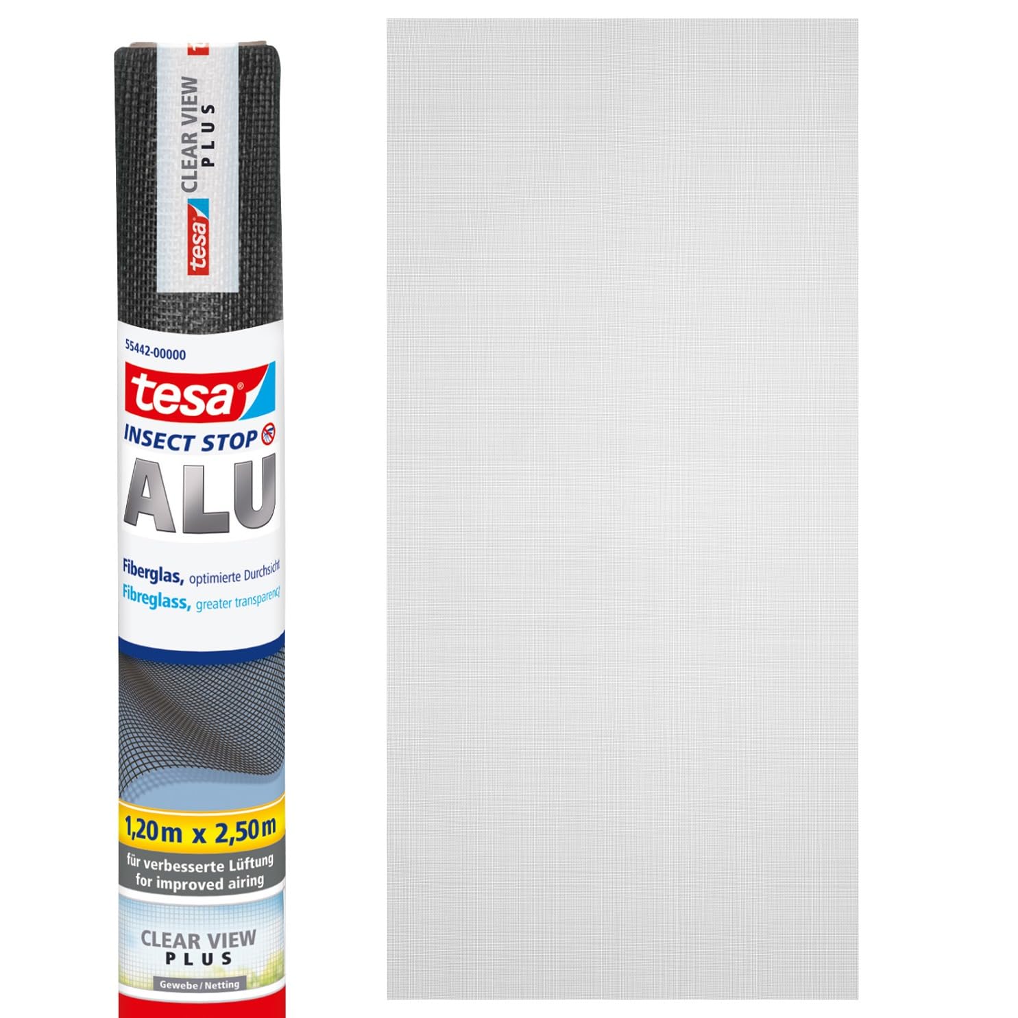 Tesa Uk Anthracite Tesa Insect Stop Refill Roll Fiberglass Premium - Fly Screen Replacement Roll With Clear View For Tesa Aluminium Frame Mosquito Net For Windows & Doors - 120Cm X 250Cm, (Transparent)