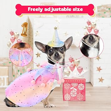 Dog Pink Rainbow Cape Costume Puppy Clothes, Funny Pet Cosplay Party Halloween Birthday Outfit, Adjustable for Small Medium Large Dogs,SM