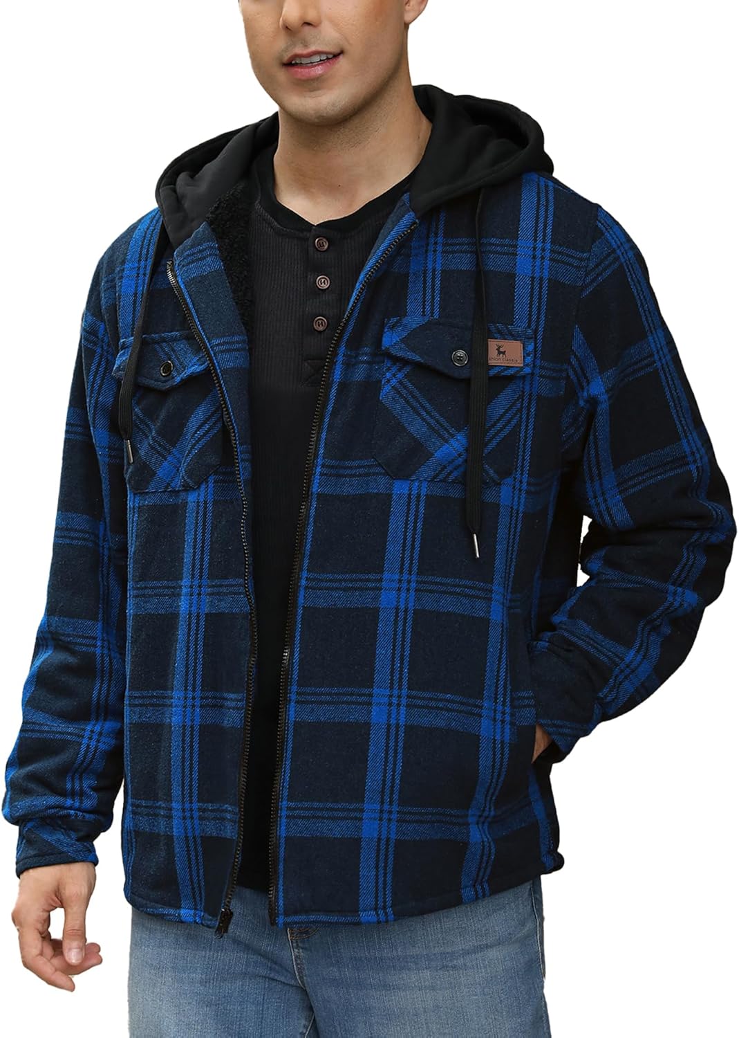 Men's Thick Fleece Plaid Jacket Flannel Shirts Sherpa Lined Full Zip Up Hoodie Winter Coat with Pockets
