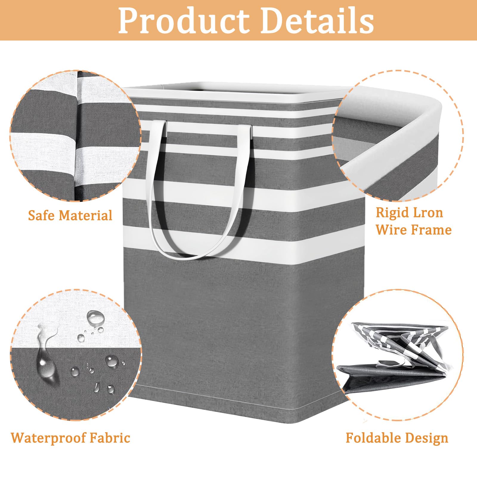 2 Pezzi 75L Grande Cesto Portabiancheria, Ceste Lavanderia Pieghevole con Manici, Cesti per Biancheria Autoportante, Laundry Basket Impermeabili per Vestiti Dormitorio Bagno, 60x40x30cm (grigio+nero