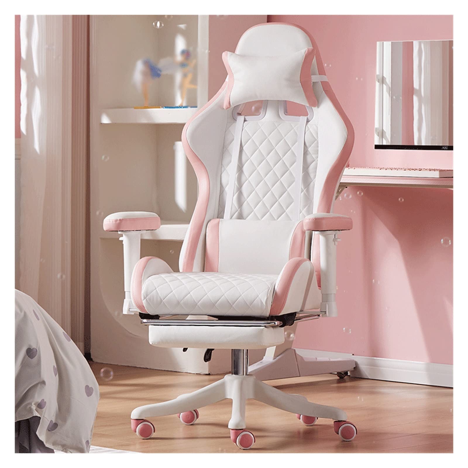 Silla Ergonómica de Cuero para Niñas Oficina en Casa Cómoda Silla Giratoria para Juegos Gamer Live Silla para Computadora (Argento Talla ?nica)