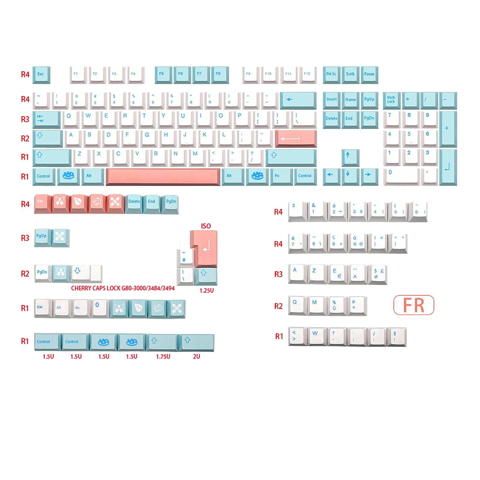 MOLGRIA Noel GMK PBT Cherry Profile Keycaps - Sublimation avec Suppléments UK, DE, IT, FR, ES pour Interrupteur MX - Disposition ISO/ANSI (FR ISO)
