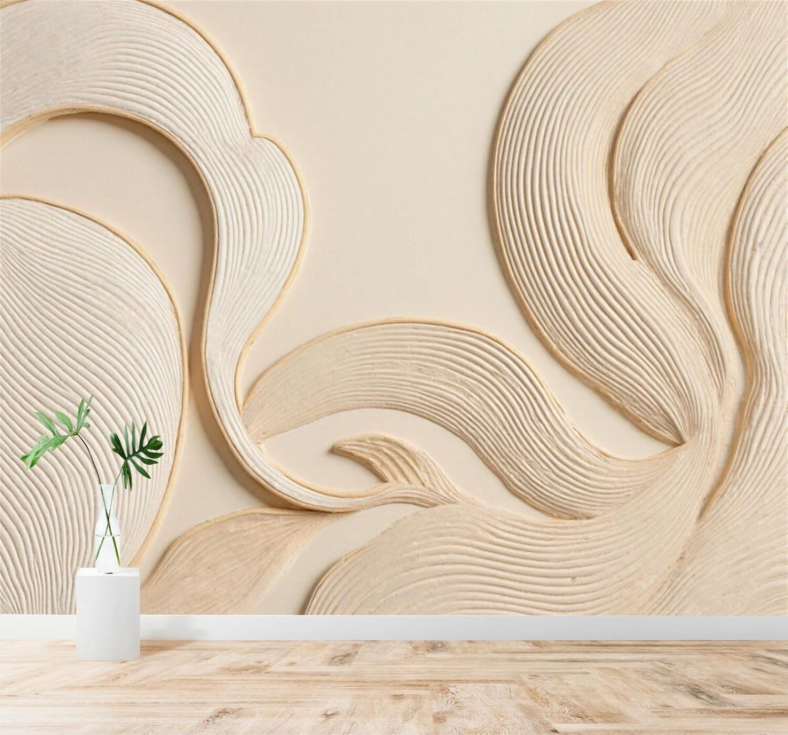 XLMING Beige Abstract Texture Waves Minimalist 3D Wallpaper Silky Texture Home Study Office Grey Dining Room Sofa Bedroom Living Room TV Backdrop-400cm×280cm