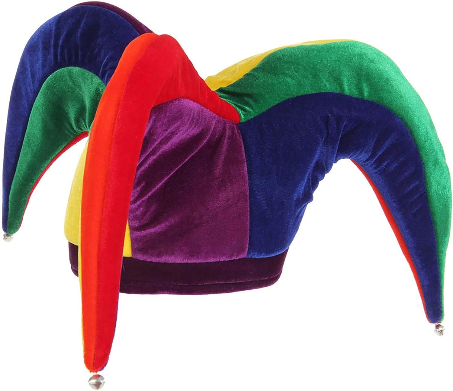 Colorful Court Jester Costume Hat for Adults with Bells, Renaissance Medieval Joker Hat Accessory