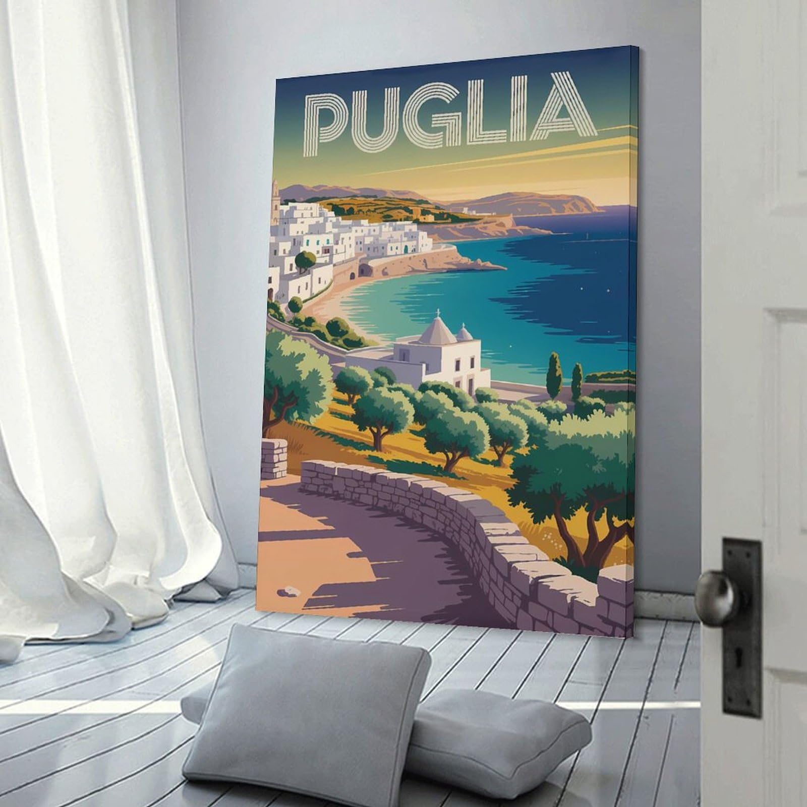 Junmoney Puglia Travel Room Decor Wall Art, 24x36inch(60x90cm), for Gallery Wall Decor And Room Displays, Decorative Artwork with Flexible Styling