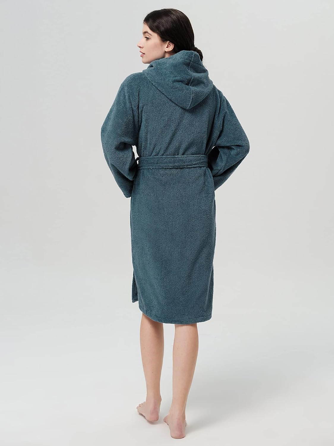 SIORO Women Hooded Terry Cloth Robes, Cotton Long Soft Plush Bathrobe for Shower, Spa, Towel Knee-Length Robe with Pockets - Image 2