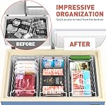 Freezer Organizer Bins with Foldable Handle, 4 Pack Stackable Baskets | for 3.5-7 Cu.FT Deep Chest Freezer Organization, Coated Metal Freezer Storage Bins with Better Space Utilization, White