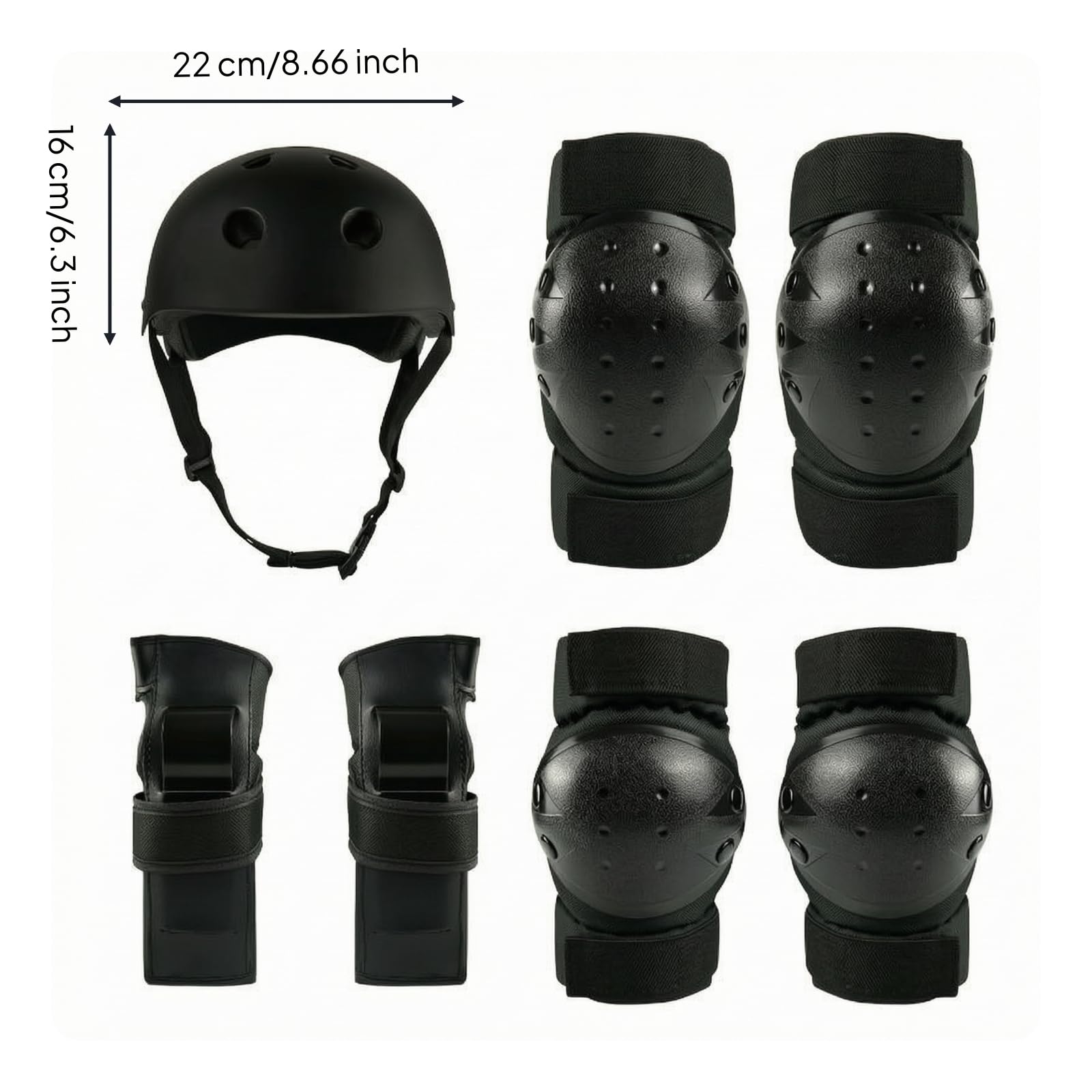 7 Pièces S Protection Roller | Coque Extérieure Rigide, Ensemble Casque, Genillères, Cdières Protège-Poigns, Dblure Intérieure Amortissante, Noir, S