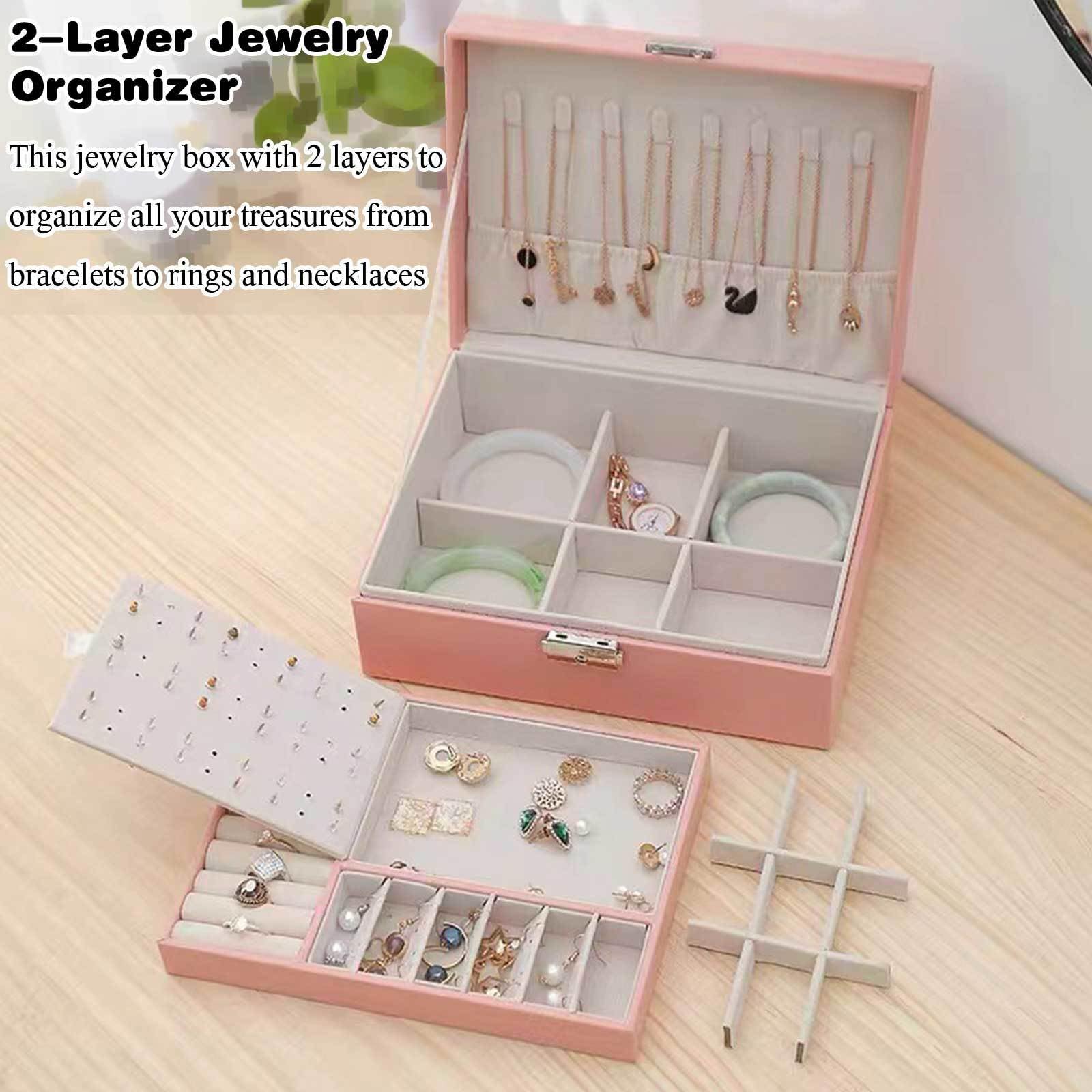 Pudełko na biżuterię, Leather Jewelry Box - 2-Layer Removable Tray & Dividers 9.06x6.69x3.54 Inches Multicolor