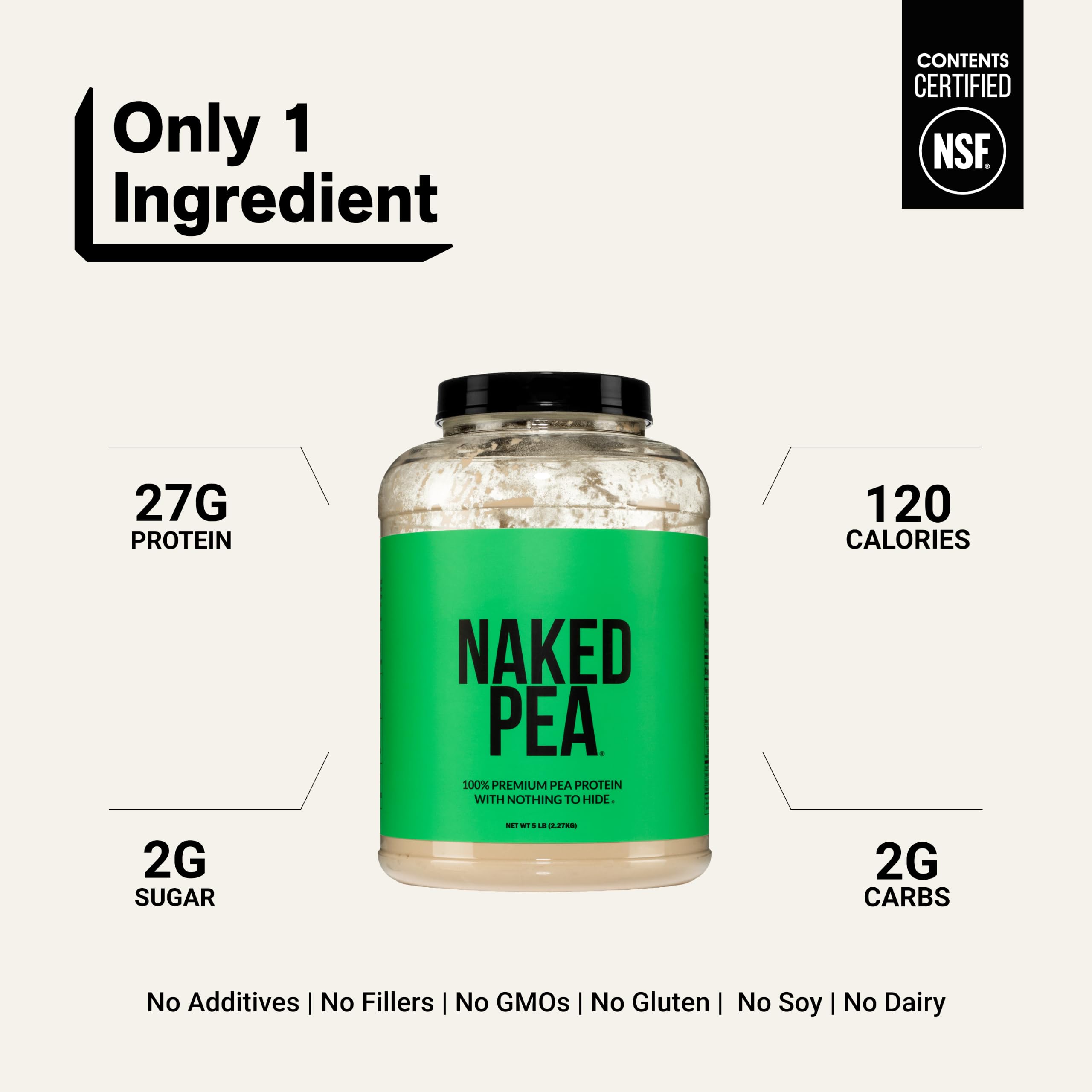 NAKED Pea - 5LB 100% Pea Protein Powder from North American Farms - Unflavored Vegan Pea Protein Isolate - NSF Certified, Plant Protein Powder, Easy to Digest - 76 Servings — Amazon image 3