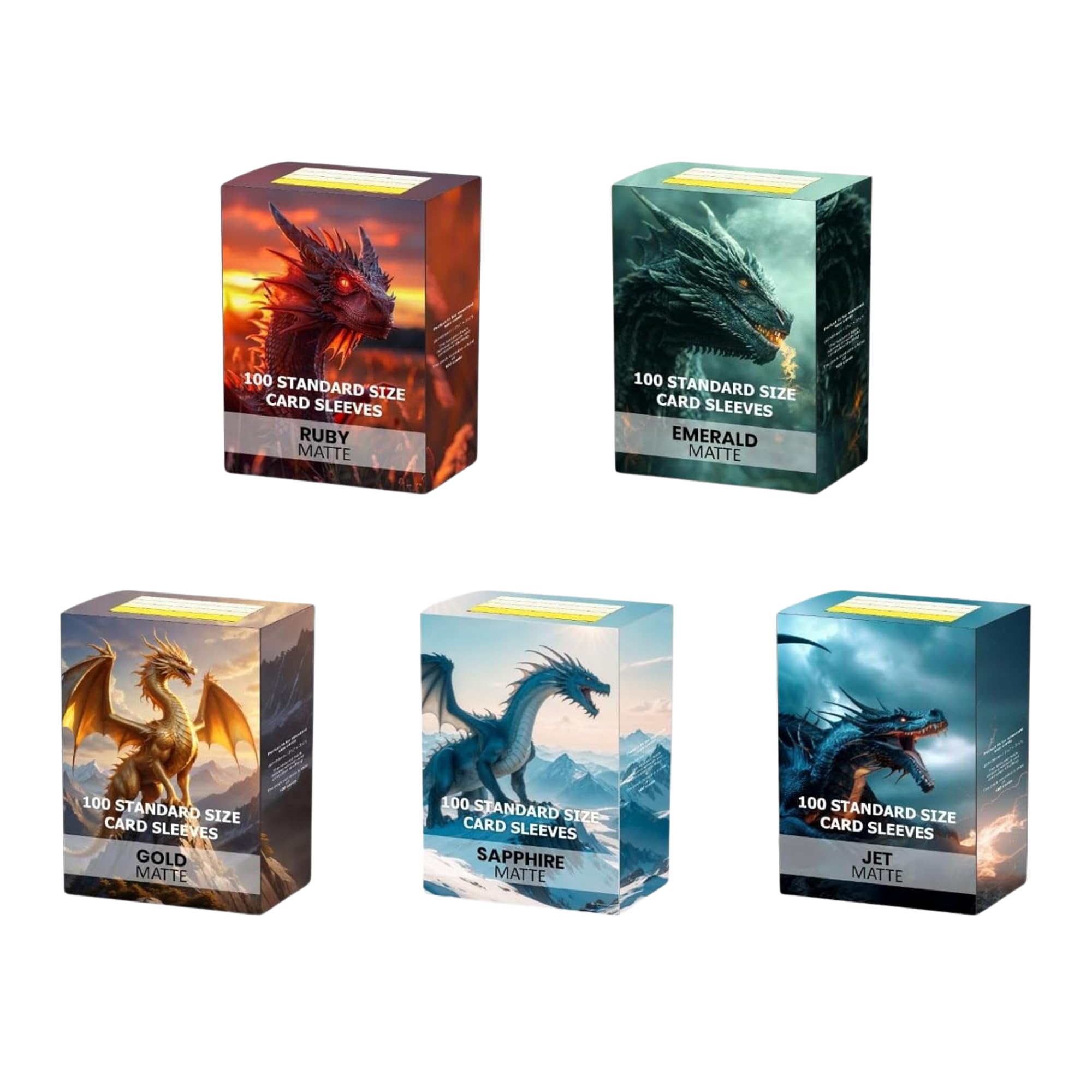 Standard Size Card Sleeves Pack - Gold, Jet, Emerald, Ruby, Sapphire I Premium TCG Sleeves I Compatible with Pokemon, Lorcana, One Piece & Magic The