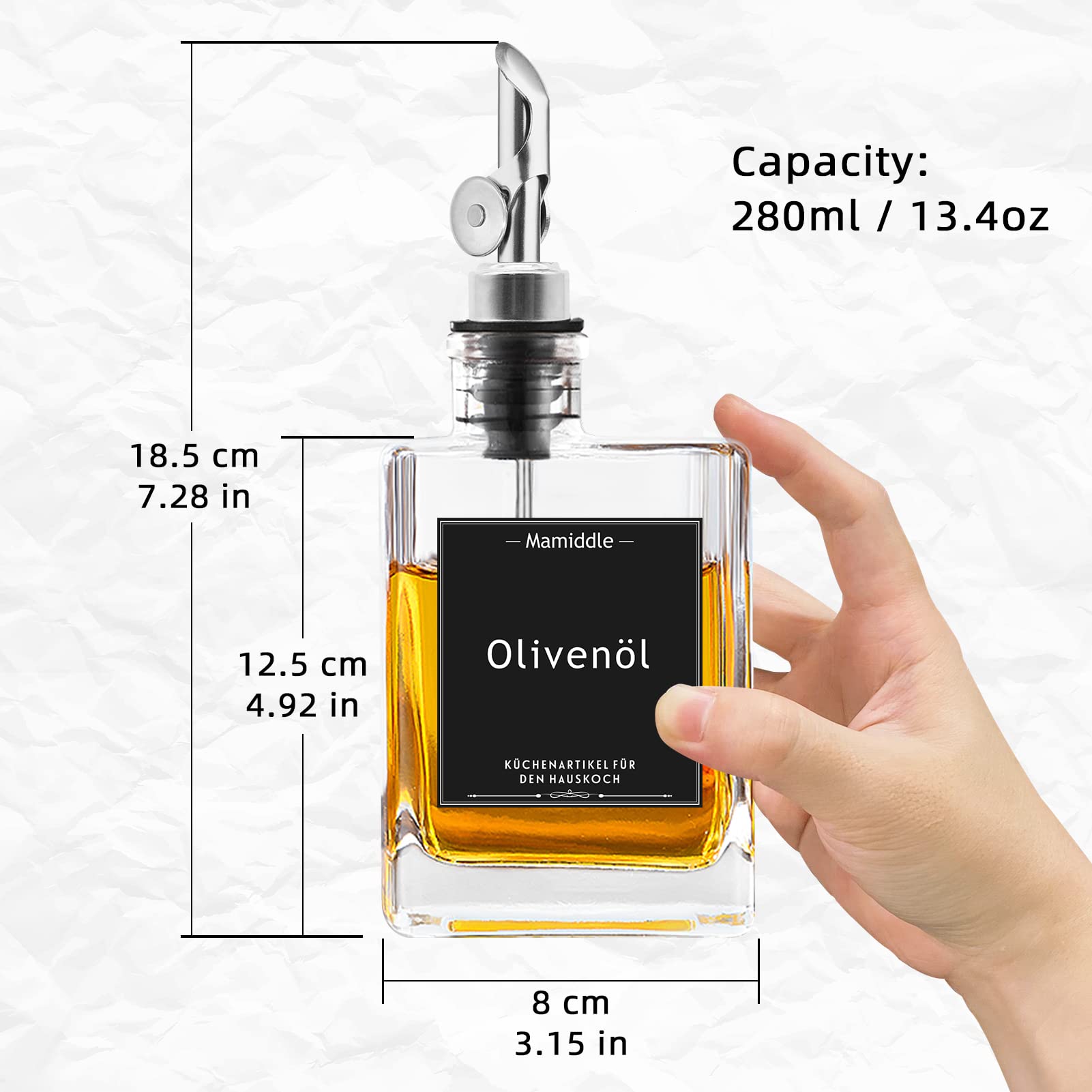 Öl- Und Essigspender Set – 2x 500 Ml Glasflaschen Mit 2 Ausgießern, Trichter, Pinsel & Namensaufklebern