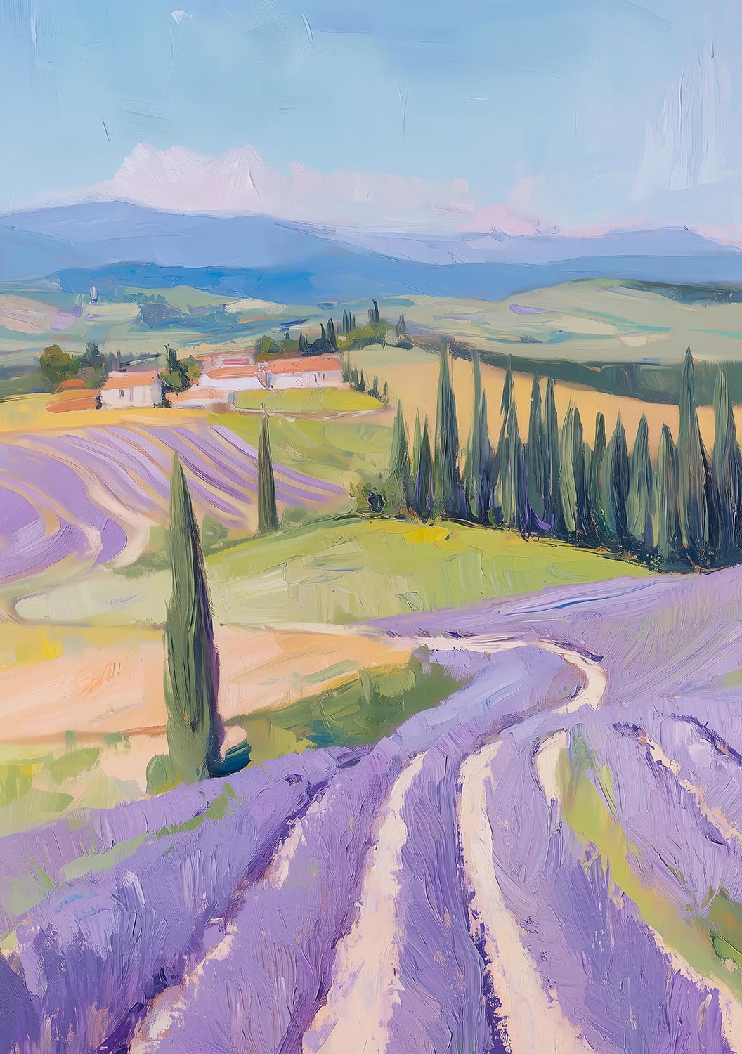 STYLER Leinwandbild Purple Fields 70 x 100 cm I Lavendelfeld bei Sonnenuntergang I Wandbild modern I Druck auf Leinwand mit Keilrahmen