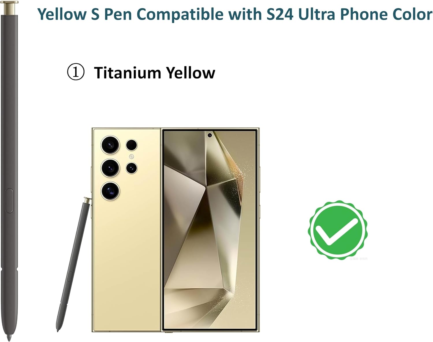 Galaxy S24 Ultra S Pen [WithBluetooth] Replacement for Samsung Galaxy S24 Ultra Stylus Pen 4096 Pressure Sensor, Air Command Touch-Free Control+ 5*Tips (Yellow)