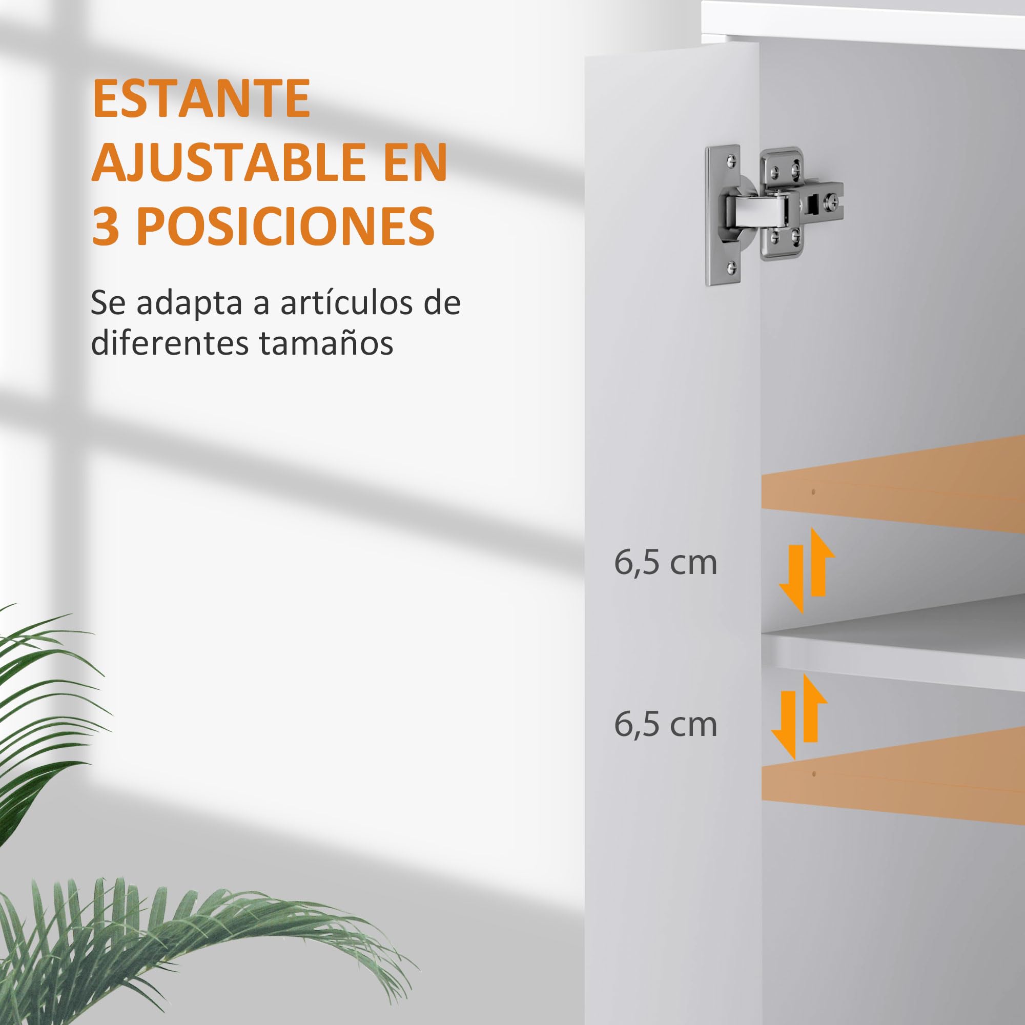 HOMCOM Aparador de 3 Puertas Acanaladas de Salón 107x35x80 cm Blanco | Estante Ajustable, Mueble para TV, Dormitorio, Sala de Estar