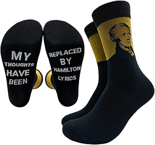 ZHANTUONE My Thought Have Been Replaced By Hamilton Lyrics, Funny Cozy Breathable Printed Cotton Socks, Unisex Novelty Knitted Socks, Gifts for Music Lovers Hamilton Musical Inspired Lyrics