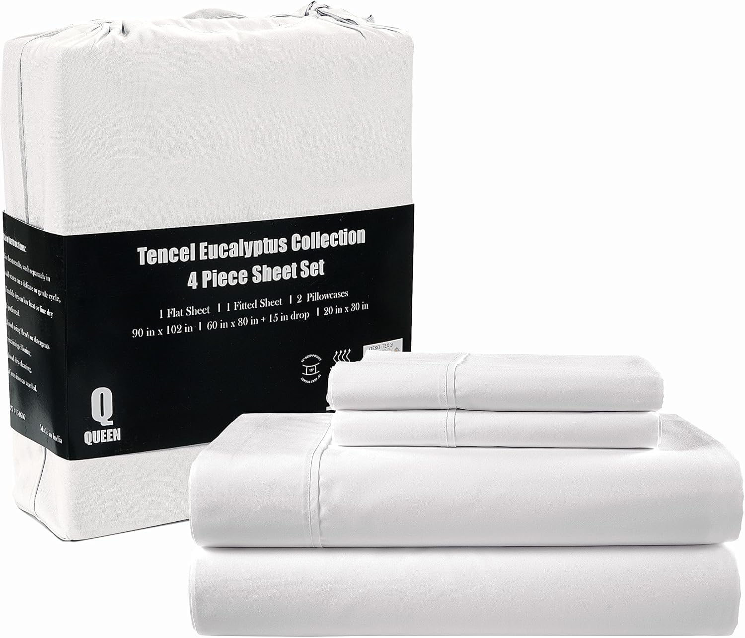 CHATEAU HOME COLLECTION 100% Tencel Sheet Set, Soft, Breathable 300 Thread Count Oeko-TEX Certified Queen Bed Sheets, Cooling Sheets, Fits Mattresses Upto 17