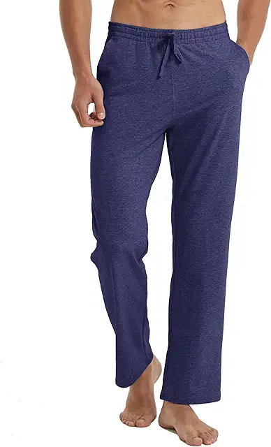 Men's Cotton Yoga Pants - Loose Open Bottom Sports Trousers with Pockets