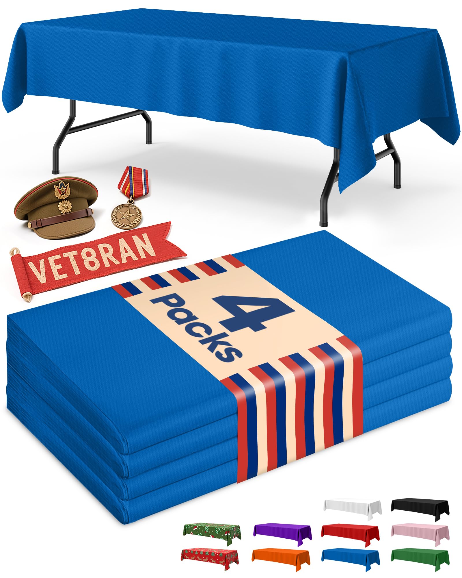 Niuara Blue Plastic Table Cloth Disposable, 4 Pack, 54 x 108 in