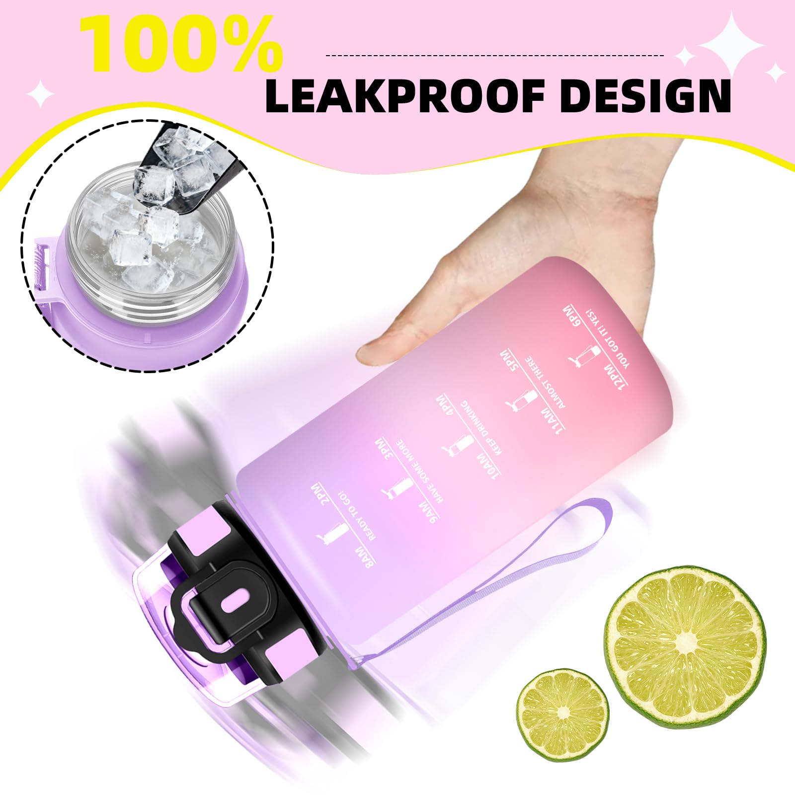 Borraccia 500ml, Borraccia Bambino con Cannuccia, A Prova di Perdite Bottiglia Motivazionale, Facile da Pulire, Borracce con Indicatore del Tempo per Lavoro, Viaggio, Scuolaola, Bambina - 4