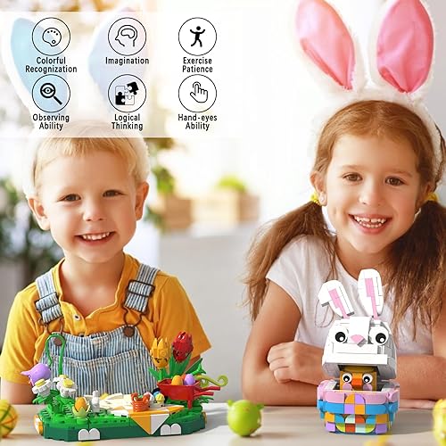 Miniatura 5 de Nubee Juegos de construcción de pollitos de conejo de Pascua, lindo conejo, cesta de Pascua, regalo para adolescentes, niños y niñas a partir de 6