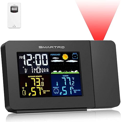 Miniatura 2 de SMARTRO Reloj despertador de proyección SC91 para dormitorios con estación meteorológica y SC42 Higrómetro digital profesional Termómetro interior
