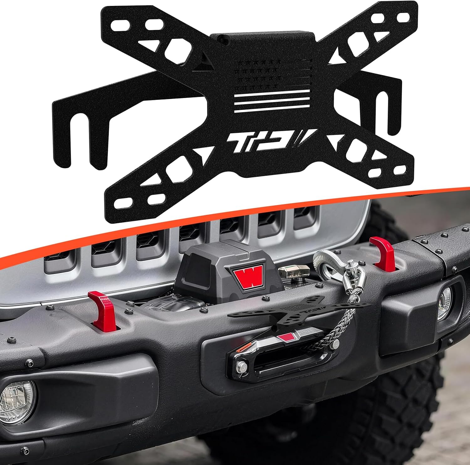 FILP-Up License Plate Holder, Off-Road License Plate Frame Mount, No Drill, Heavy Duty Steel, for Winch