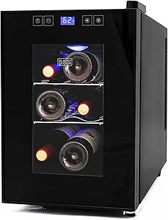 BLACK+DECKER 6 Bottle Wine Fridge, Thermoelectric Small Wine Cooler, Mini Wine Fridge with Triple Pane Clear Glass Door, B...