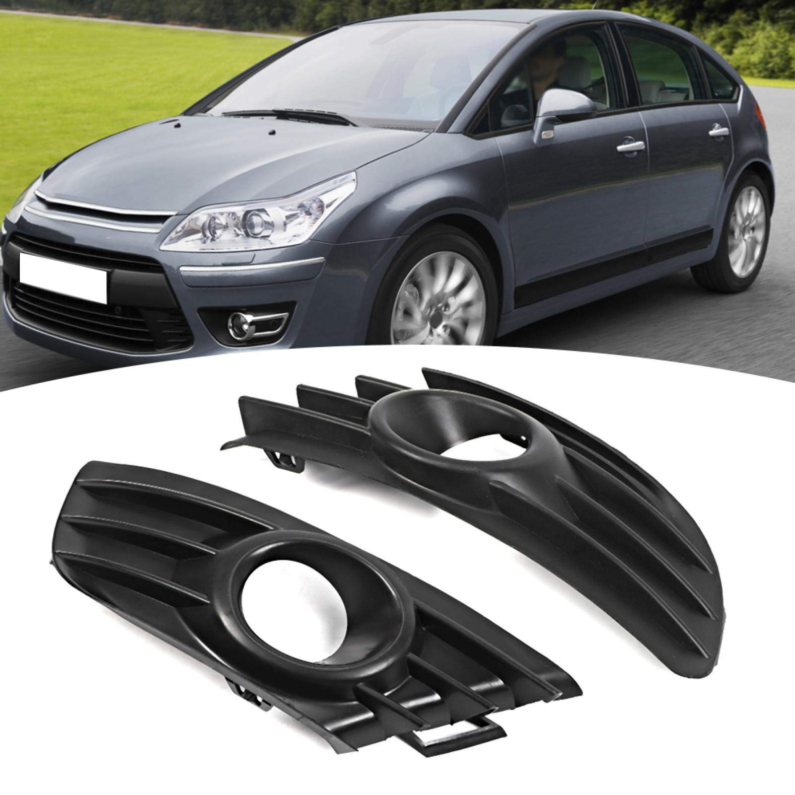 OUKENS Couvercle antibrouillard, paire de garniture de calandre antibrouillard pare-chocs avant de couleur noire pour Citroen C4 2004-2007