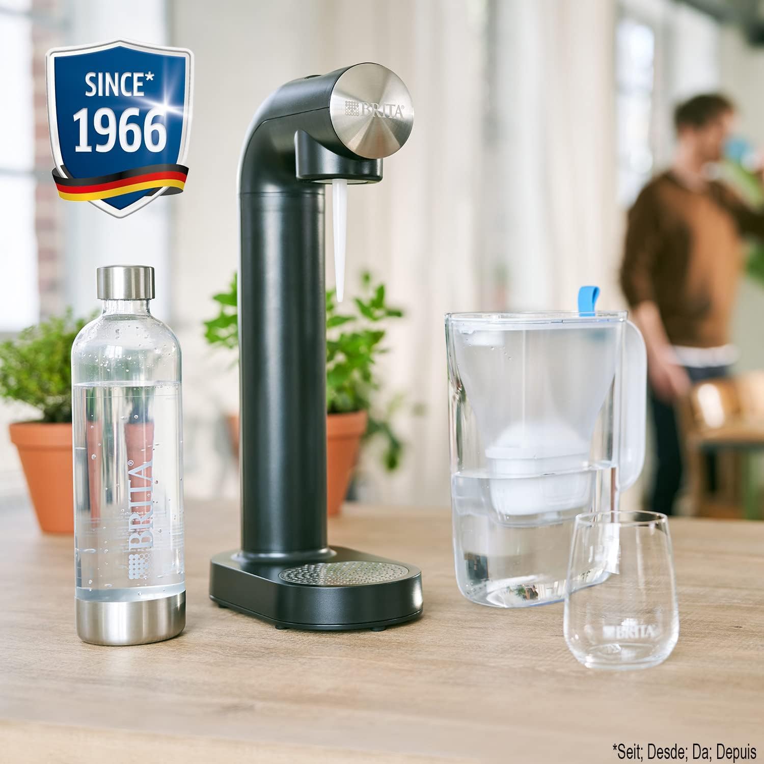 BRITA Machine à Eau Pétillante SodaONE Noire + 3 Bouteilles 1L en PET