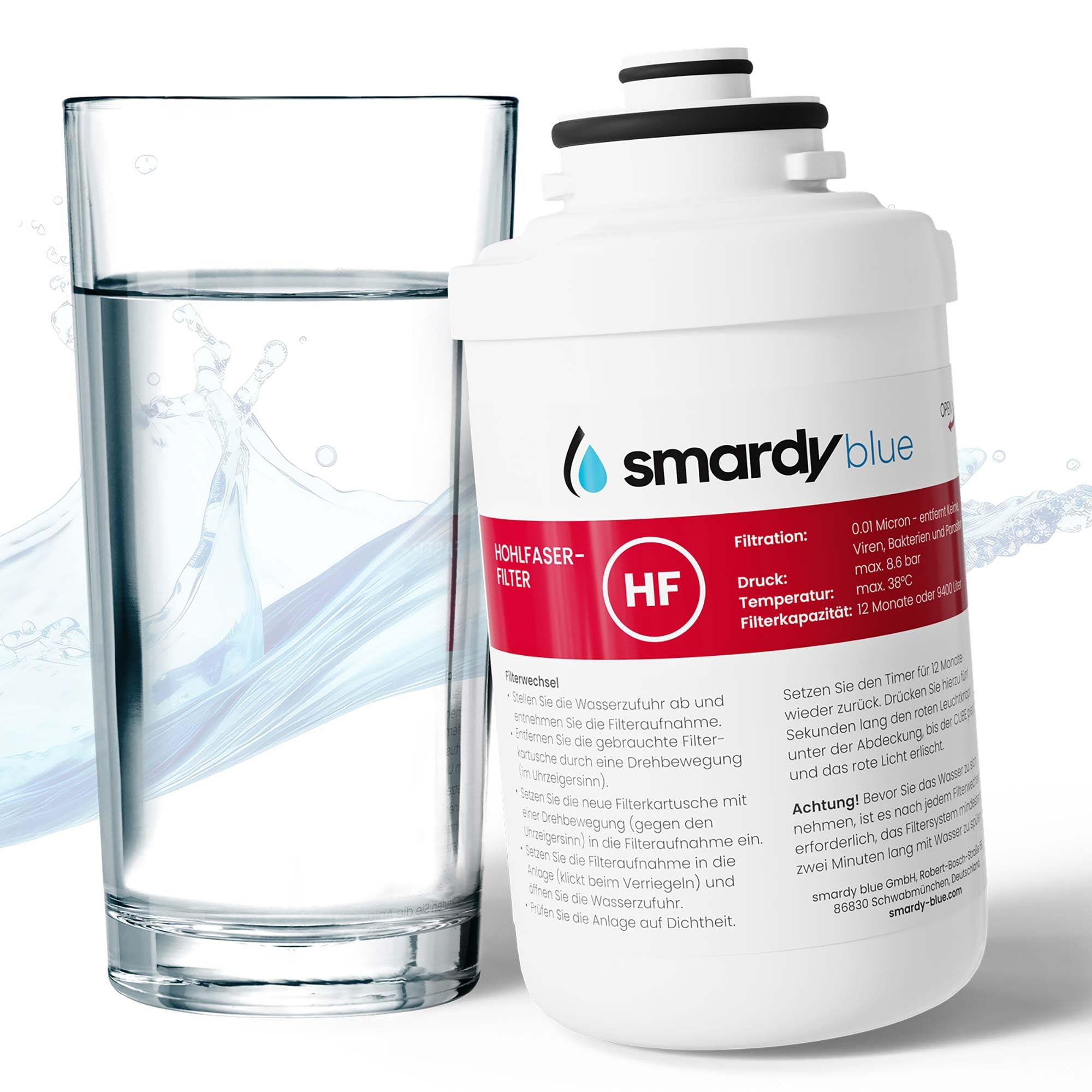 smardy blue Ersatzfilter für Quooker Cube (bis Modell 2021) – Ultrafiltration Hohlfaser-Membran 0,01 µm – 9400 Liter / 12 Monate – reduziert Bakterien, Viren & Mikroplastik