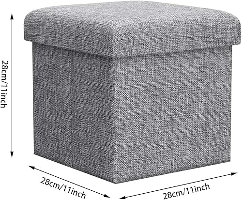 Miniatura 9 de ZLY Taburete plegable otomano de almacenamiento de tela de poliéster lino reposapiés asiento colección desorden 14 x 8 pulgadas Beige,Gris-oscuro